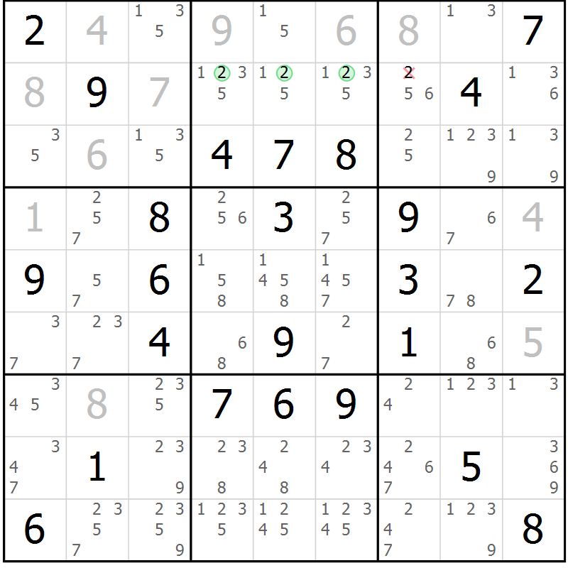 Position des candidats pour la solution de la Gr 62 page 65 du magazine de sudoku Maestro n° 094