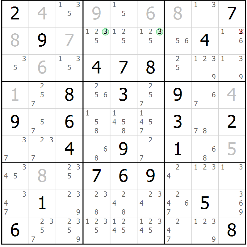 Position des candidats pour la solution de la Gr 62 page 65 du magazine de sudoku Maestro n° 094