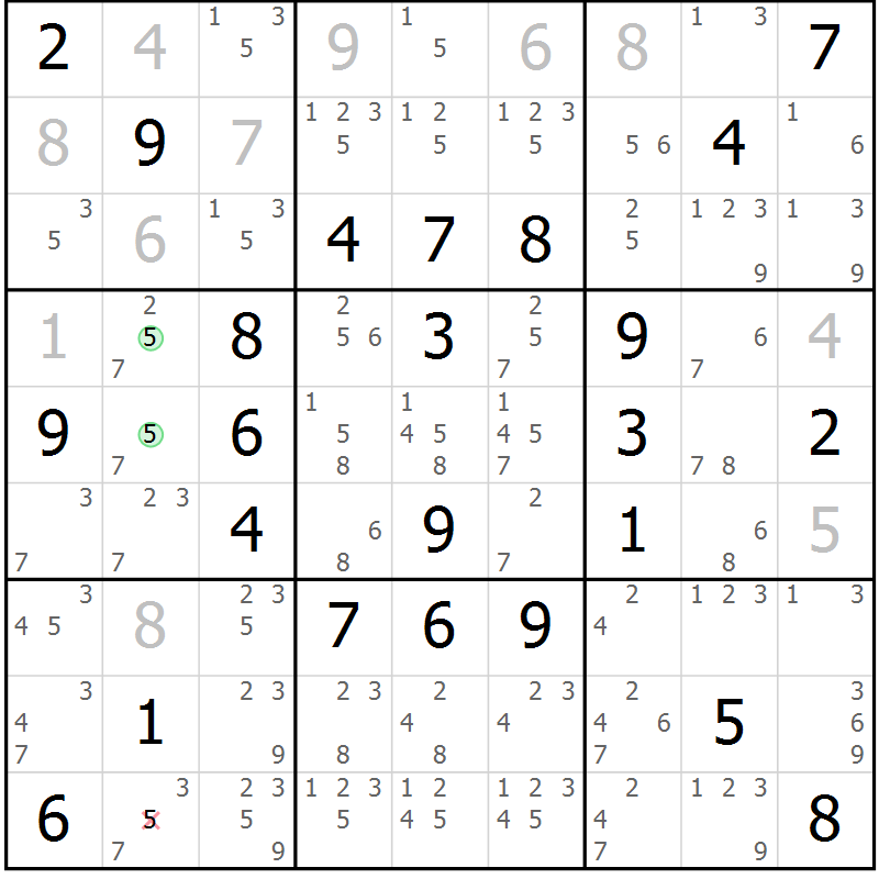 Position des candidats pour la solution de la Gr 62 page 65 du magazine de sudoku Maestro n° 094