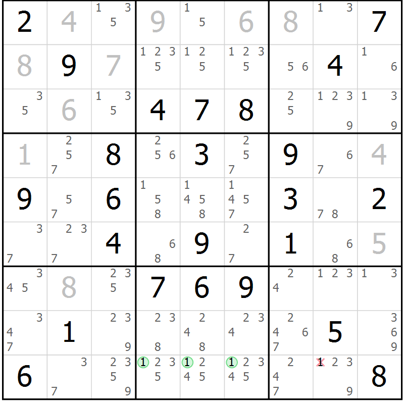 Position des candidats pour la solution de la Gr 62 page 65 du magazine de sudoku Maestro n° 094
