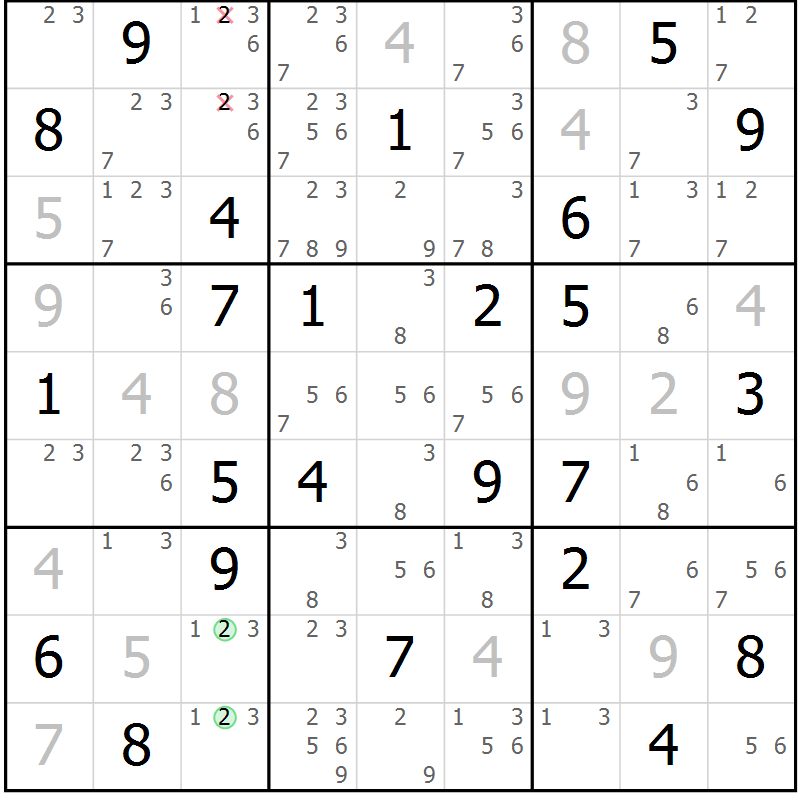 Position des candidats pour la solution de la Gr 63 page 66 du magazine de sudoku Maestro n° 094