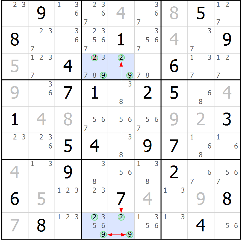 Position des candidats pour la solution de la Gr 63 page 66 du magazine de sudoku Maestro n° 094