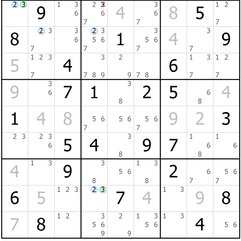 Position des candidats pour la solution de la Gr 63 page 66 du magazine de sudoku Maestro n° 094