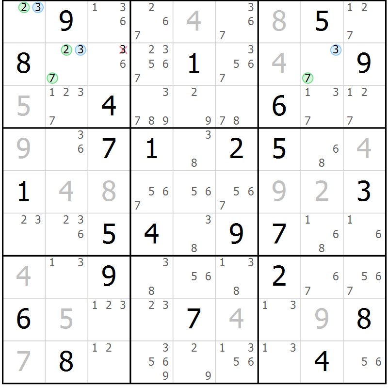 Position des candidats pour la solution de la Gr 63 page 66 du magazine de sudoku Maestro n° 094