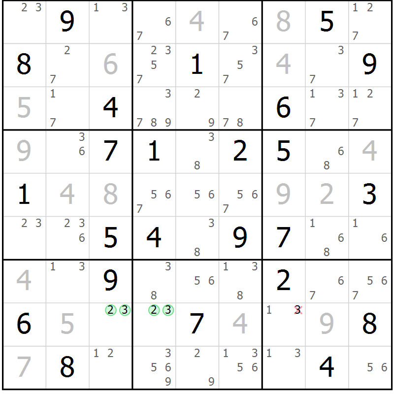 Position des candidats pour la solution de la Gr 63 page 66 du magazine de sudoku Maestro n° 094
