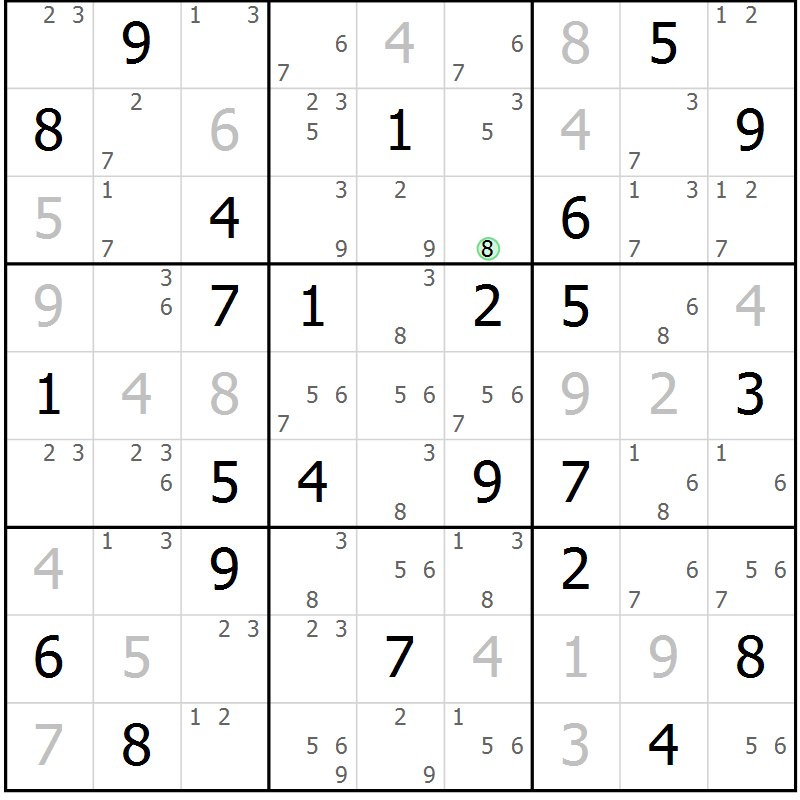 Position des candidats pour la solution de la Gr 63 page 66 du magazine de sudoku Maestro n° 094