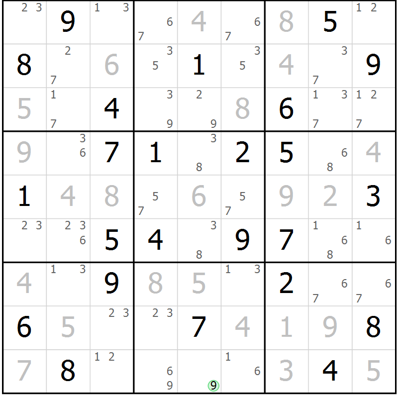Position des candidats pour la solution de la Gr 63 page 66 du magazine de sudoku Maestro n° 094