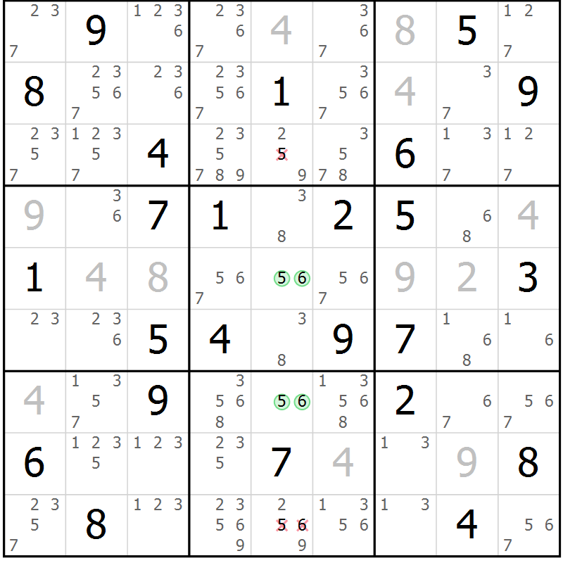 Position des candidats pour la solution de la Gr 63 page 66 du magazine de sudoku Maestro n° 094