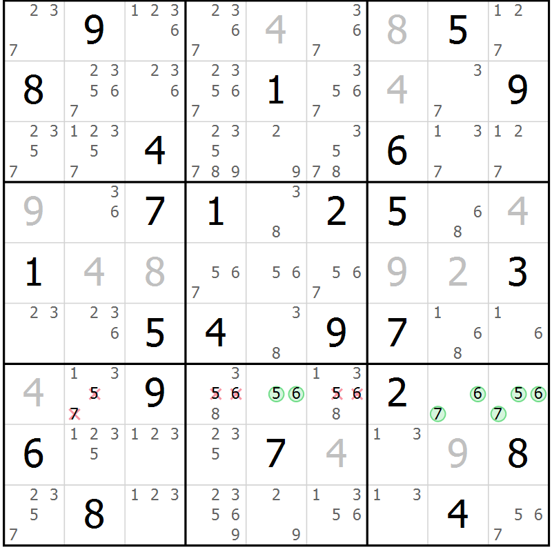 Position des candidats pour la solution de la Gr 63 page 66 du magazine de sudoku Maestro n° 094