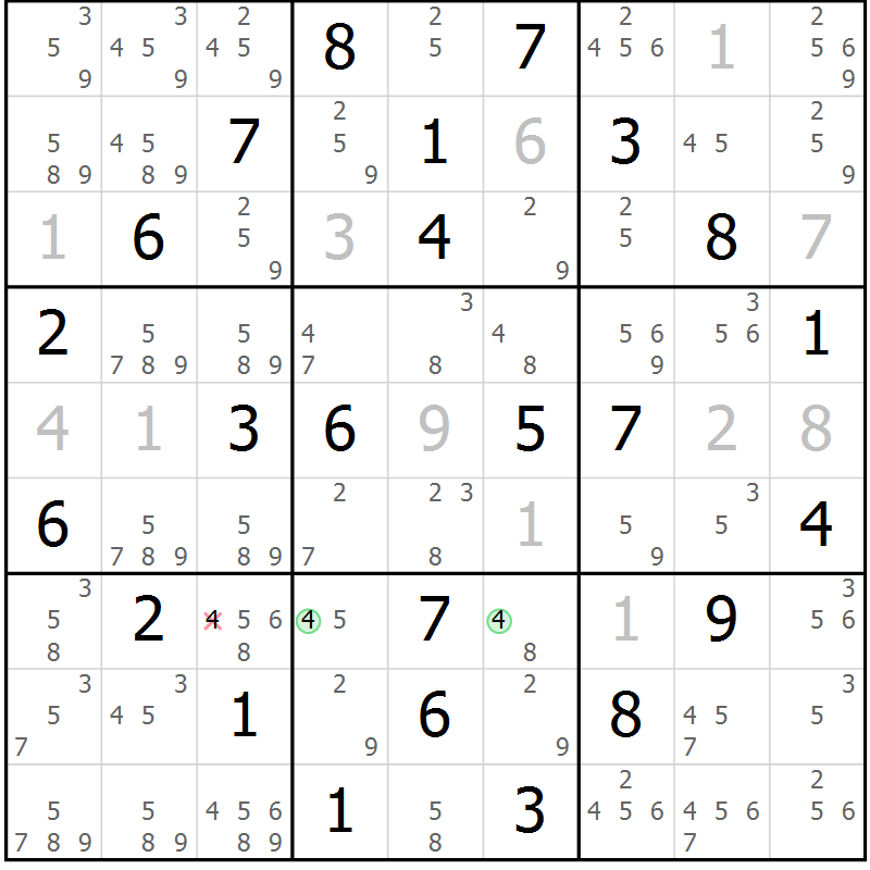 Position des candidats pour la solution de la Gr 64 page 67 du magazine de sudoku Maestro n° 094