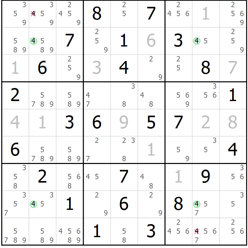 Position des candidats pour la solution de la Gr 64 page 67 du magazine de sudoku Maestro n° 094