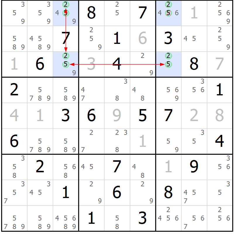Position des candidats pour la solution de la Gr 64 page 67 du magazine de sudoku Maestro n° 094