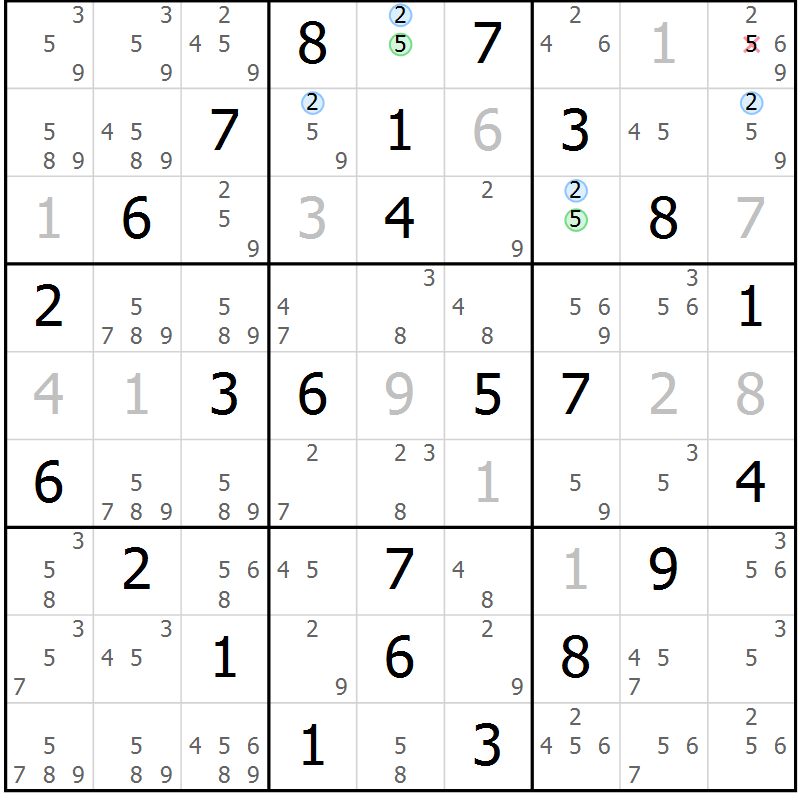 Position des candidats pour la solution de la Gr 64 page 67 du magazine de sudoku Maestro n° 094
