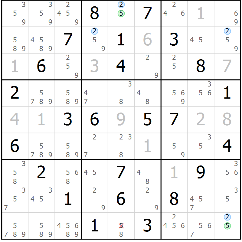 Position des candidats pour la solution de la Gr 64 page 67 du magazine de sudoku Maestro n° 094