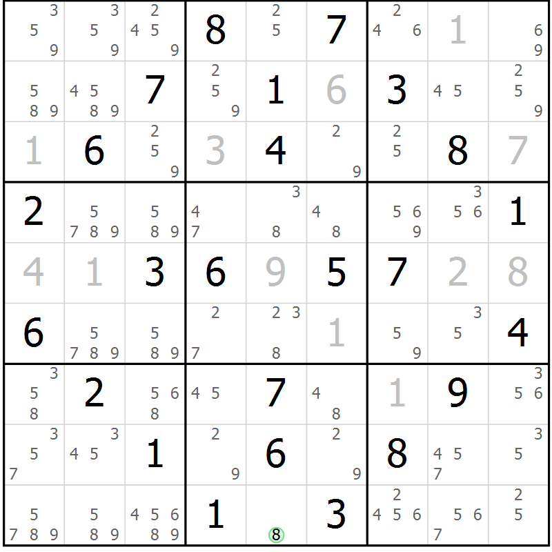 Position des candidats pour la solution de la Gr 64 page 67 du magazine de sudoku Maestro n° 094