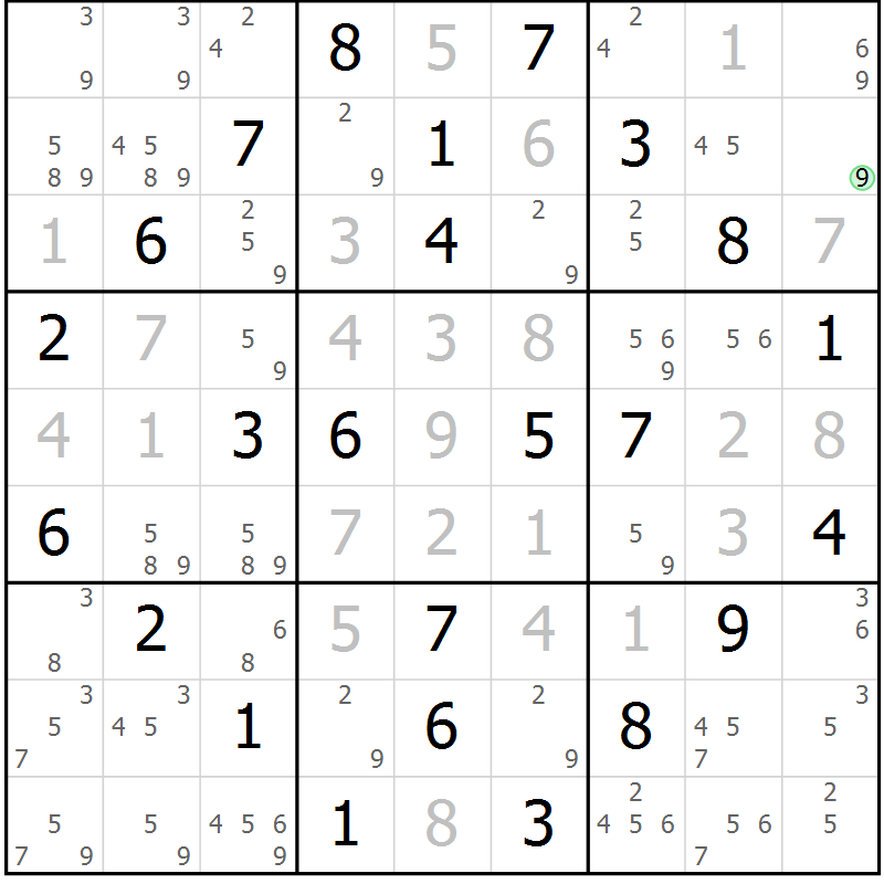 Position des candidats pour la solution de la Gr 64 page 67 du magazine de sudoku Maestro n° 094