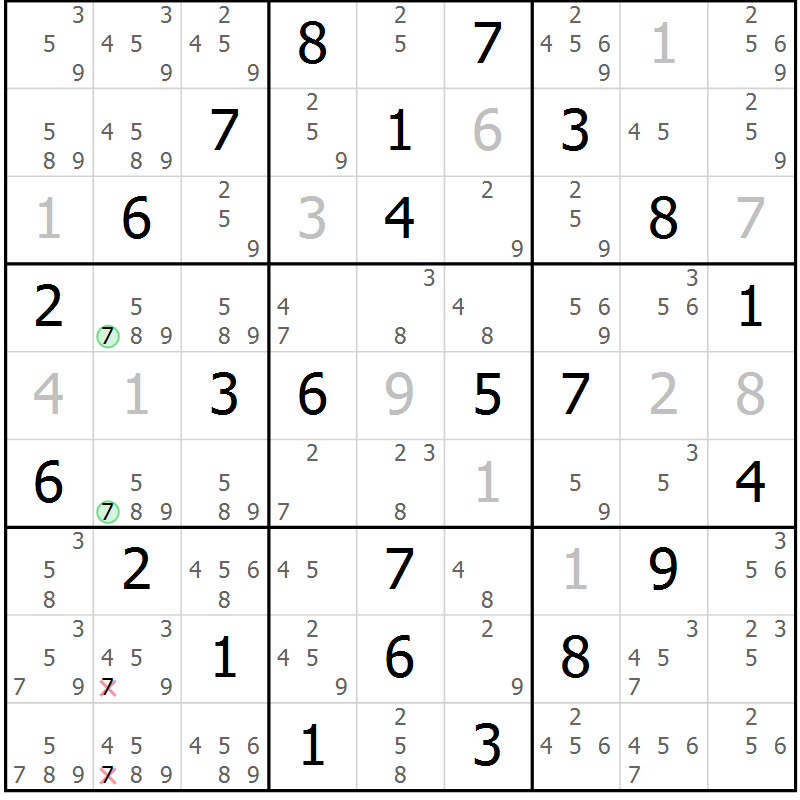 Position des candidats pour la solution de la Gr 64 page 67 du magazine de sudoku Maestro n° 094