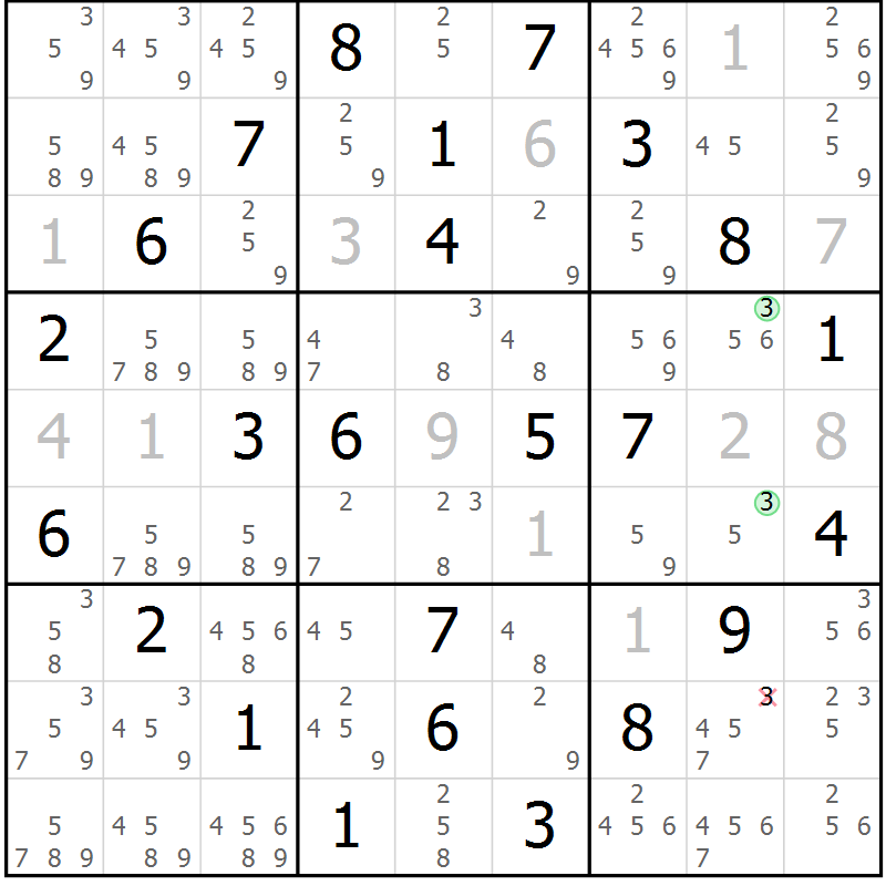 Position des candidats pour la solution de la Gr 64 page 67 du magazine de sudoku Maestro n° 094