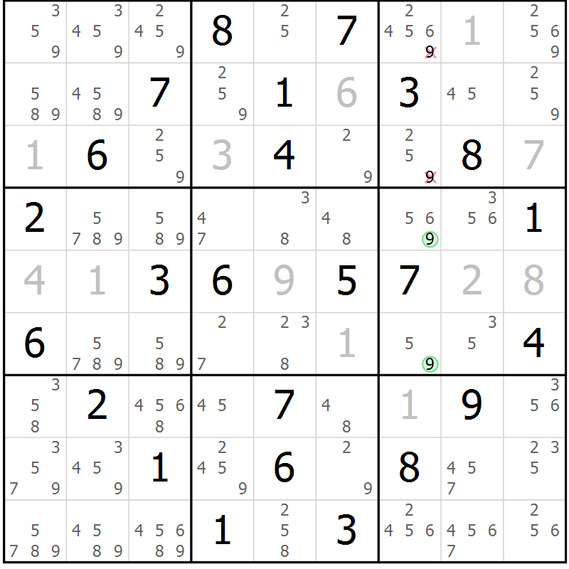 Position des candidats pour la solution de la Gr 64 page 67 du magazine de sudoku Maestro n° 094