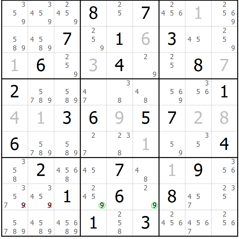 Position des candidats pour la solution de la Gr 64 page 67 du magazine de sudoku Maestro n° 094