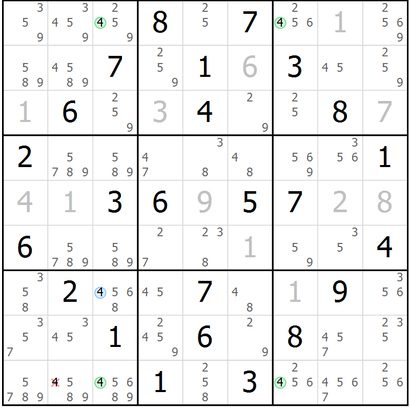 Position des candidats pour la solution de la Gr 64 page 67 du magazine de sudoku Maestro n° 094
