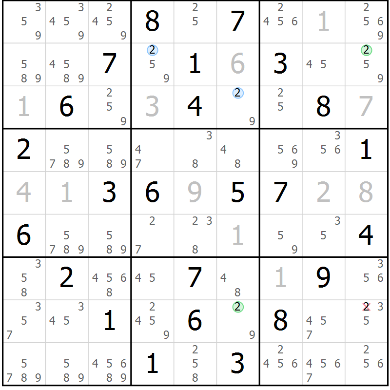 Position des candidats pour la solution de la Gr 64 page 67 du magazine de sudoku Maestro n° 094