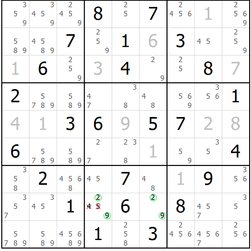 Position des candidats pour la solution de la Gr 64 page 67 du magazine de sudoku Maestro n° 094