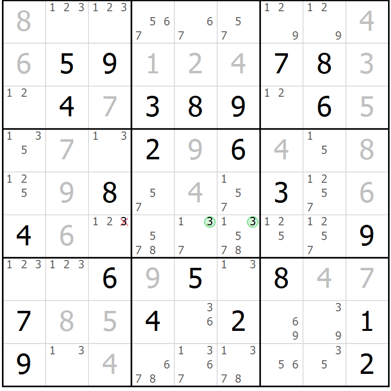 Position des candidats pour la solution de la Gr 65 page 68 du magazine de sudoku Maestro n° 094