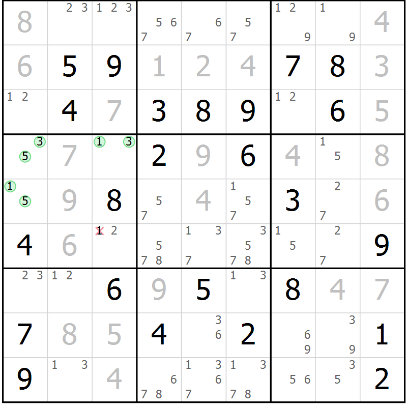 Position des candidats pour la solution de la Gr 65 page 68 du magazine de sudoku Maestro n° 094