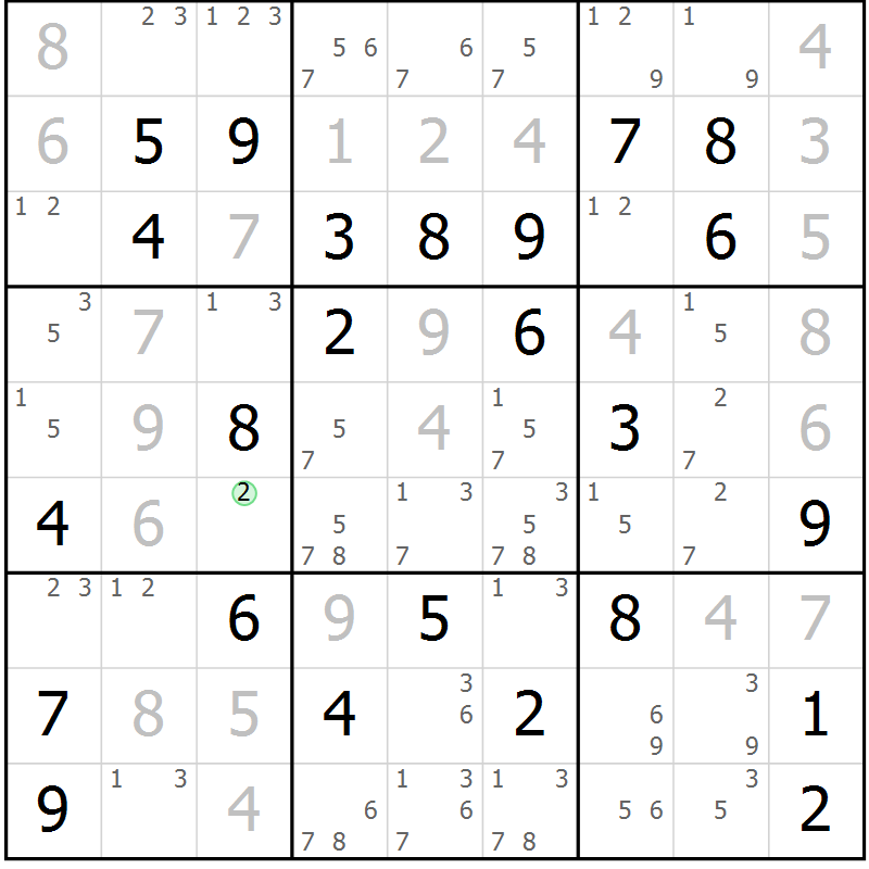 Position des candidats pour la solution de la Gr 65 page 68 du magazine de sudoku Maestro n° 094
