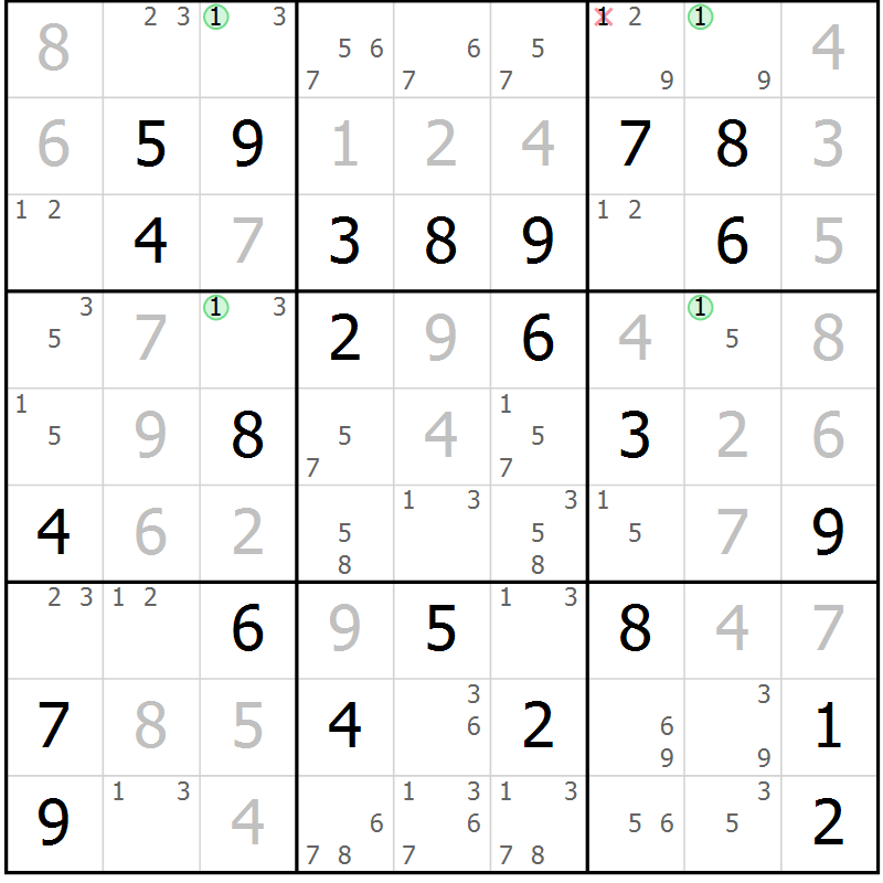 Position des candidats pour la solution de la Gr 65 page 68 du magazine de sudoku Maestro n° 094