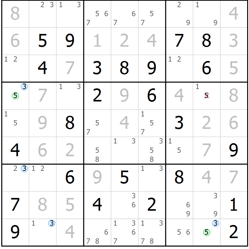 Position des candidats pour la solution de la Gr 65 page 68 du magazine de sudoku Maestro n° 094