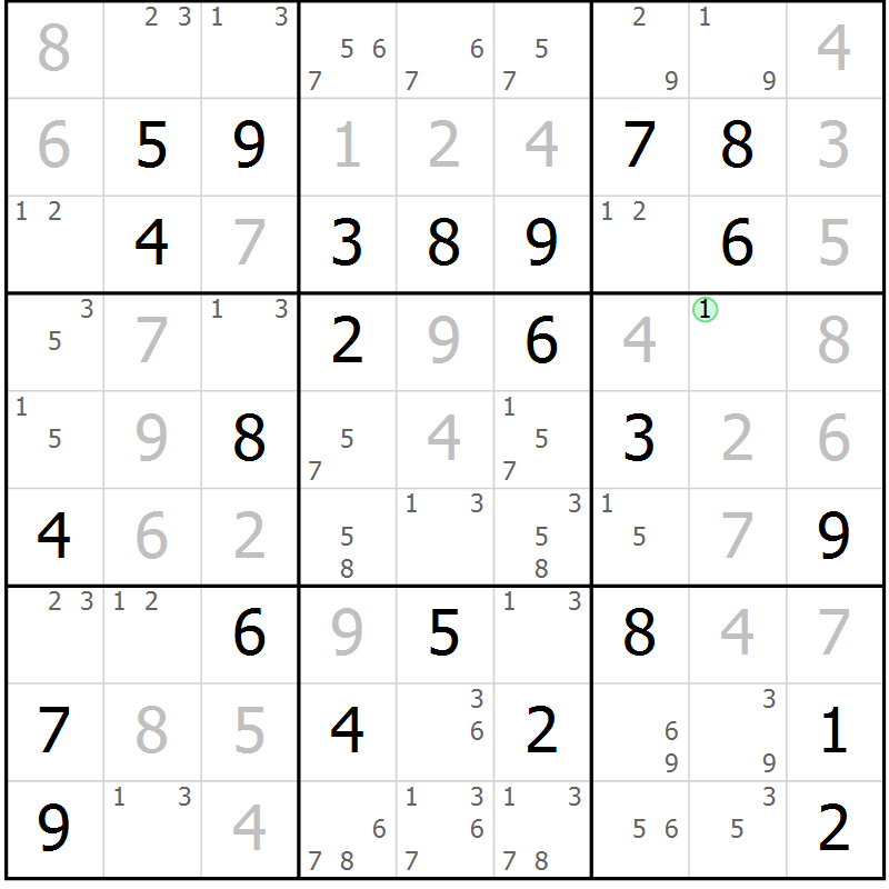 Position des candidats pour la solution de la Gr 65 page 68 du magazine de sudoku Maestro n° 094