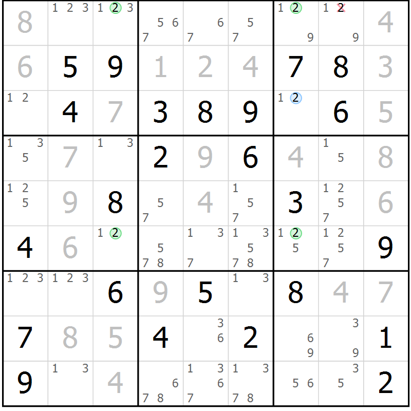 Position des candidats pour la solution de la Gr 65 page 68 du magazine de sudoku Maestro n° 094