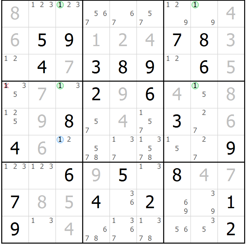 Position des candidats pour la solution de la Gr 65 page 68 du magazine de sudoku Maestro n° 094