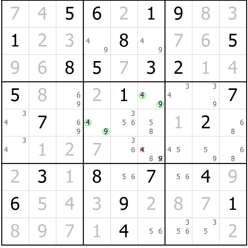 Position des candidats pour la solution de la Gr 66 page 69 du magazine de sudoku Maestro n° 094