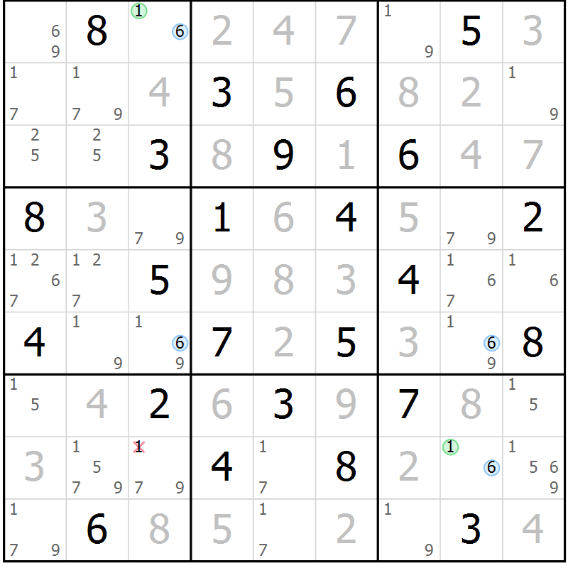Position des candidats pour la solution de la Gr 67 page 70 du magazine de sudoku Maestro n° 094