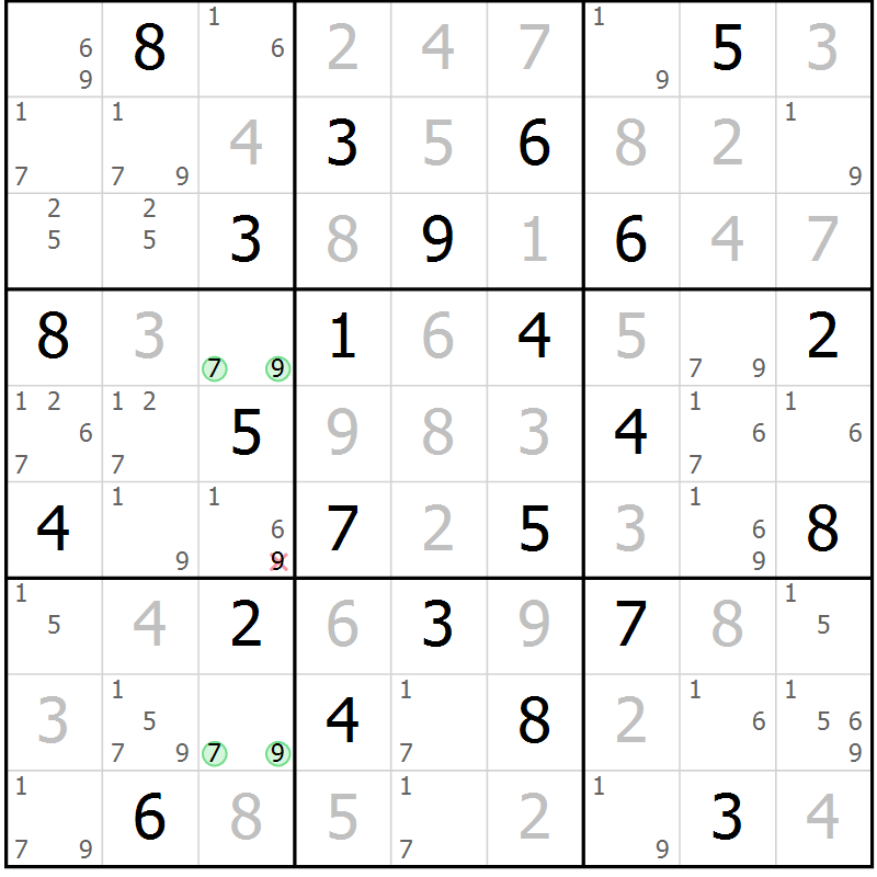 Position des candidats pour la solution de la Gr 67 page 70 du magazine de sudoku Maestro n° 094