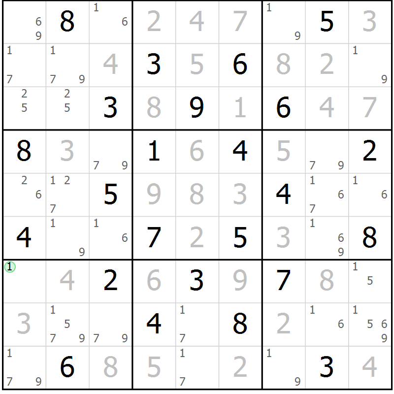 Position des candidats pour la solution de la Gr 67 page 70 du magazine de sudoku Maestro n° 094
