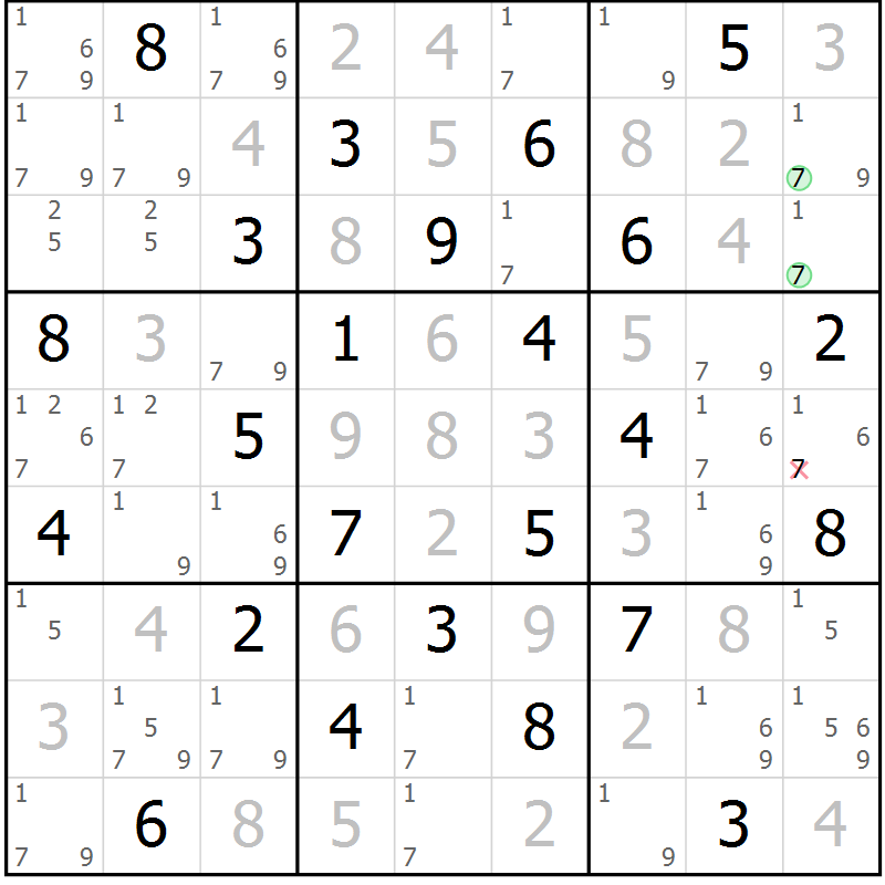 Position des candidats pour la solution de la Gr 67 page 70 du magazine de sudoku Maestro n° 094