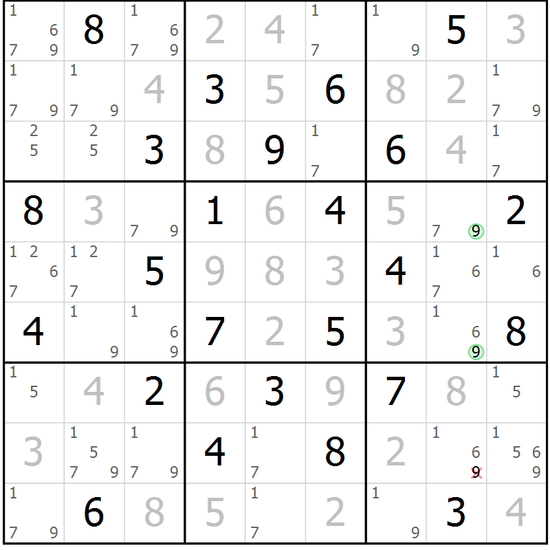 Position des candidats pour la solution de la Gr 67 page 70 du magazine de sudoku Maestro n° 094