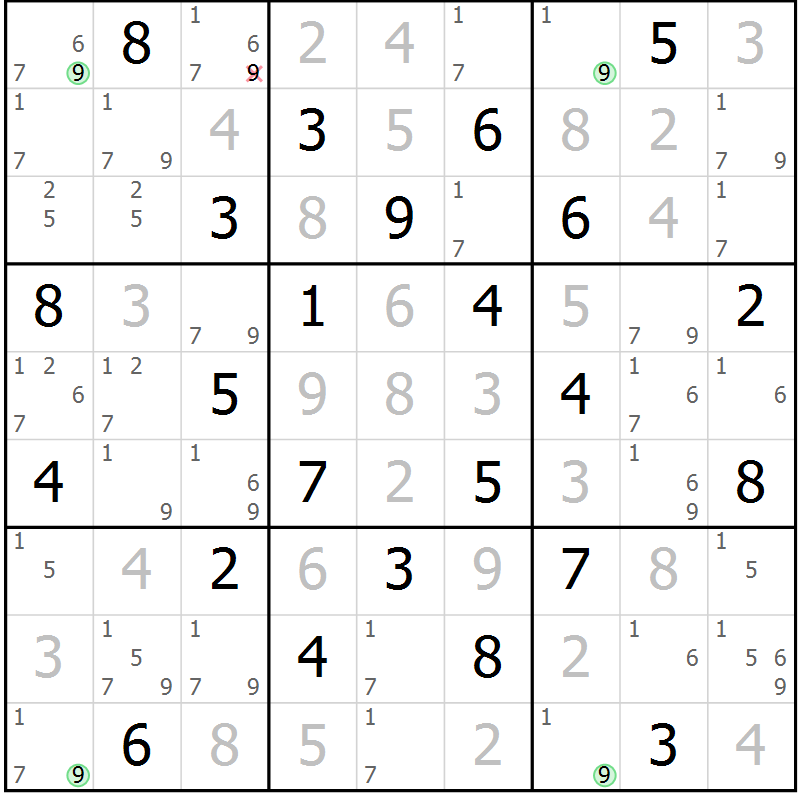 Position des candidats pour la solution de la Gr 67 page 70 du magazine de sudoku Maestro n° 094