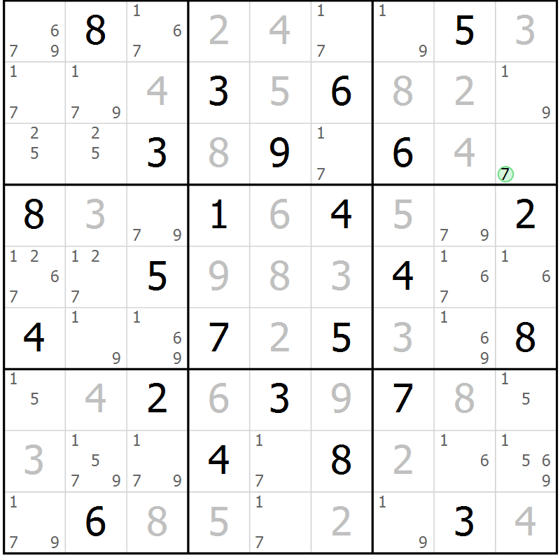 Position des candidats pour la solution de la Gr 67 page 70 du magazine de sudoku Maestro n° 094