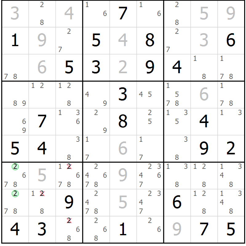 Position des candidats pour la solution de la Gr 68 page 71 du magazine de sudoku Maestro n° 094