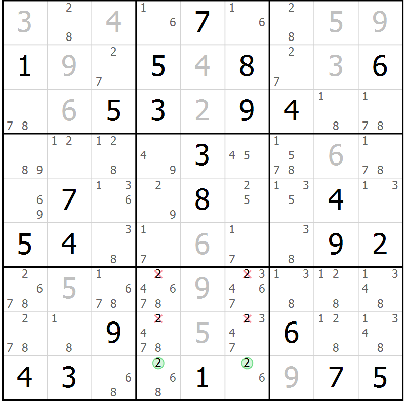 Position des candidats pour la solution de la Gr 68 page 71 du magazine de sudoku Maestro n° 094
