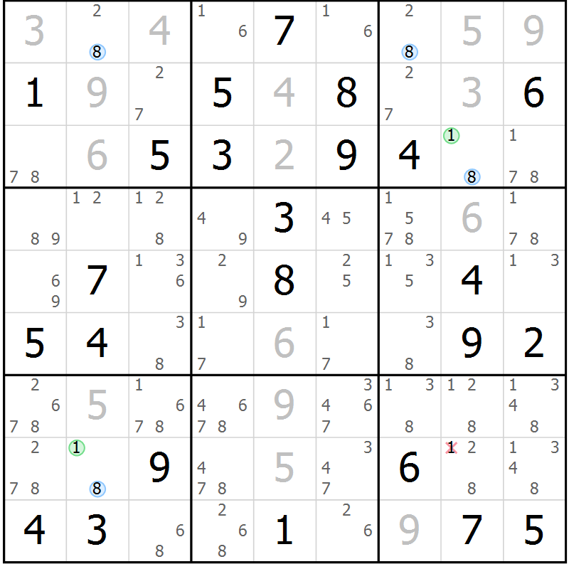 Position des candidats pour la solution de la Gr 68 page 71 du magazine de sudoku Maestro n° 094