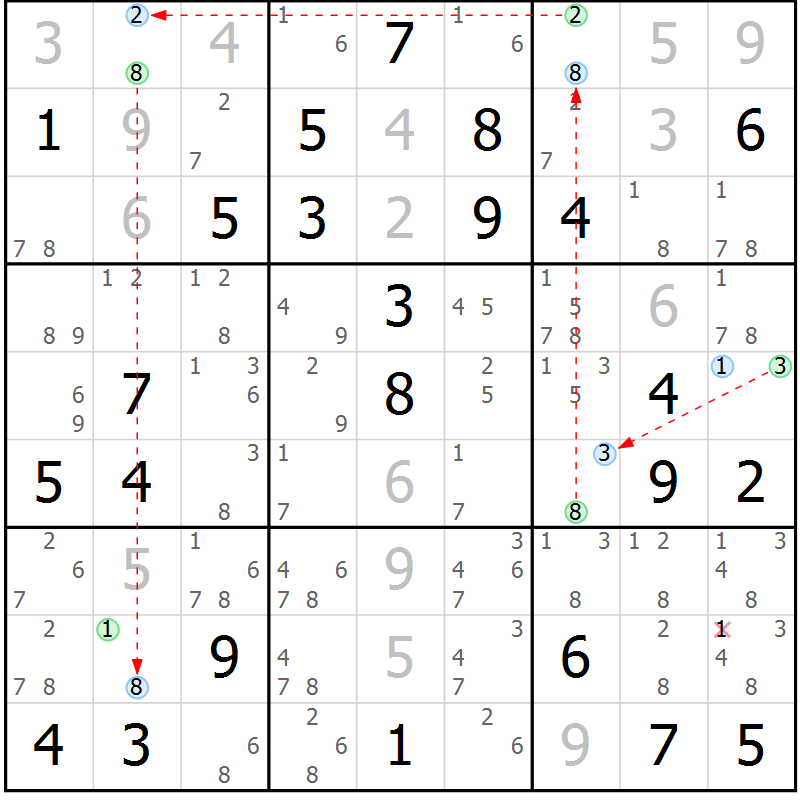 Position des candidats pour la solution de la Gr 68 page 71 du magazine de sudoku Maestro n° 094