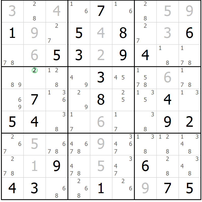 Position des candidats pour la solution de la Gr 68 page 71 du magazine de sudoku Maestro n° 094