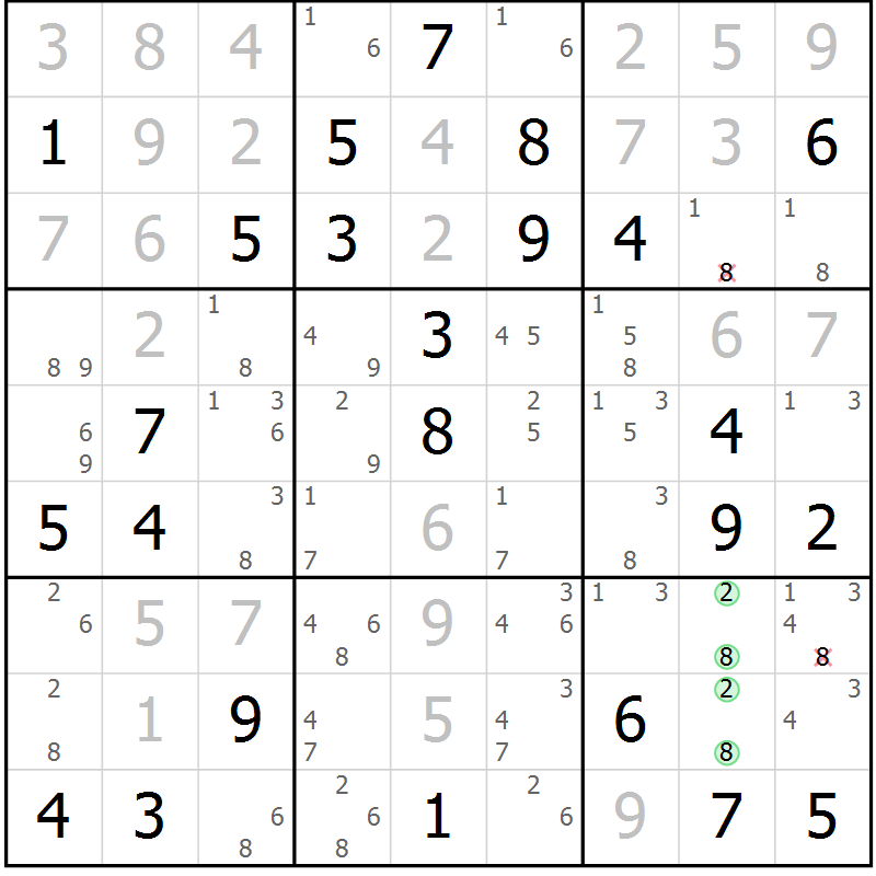 Position des candidats pour la solution de la Gr 68 page 71 du magazine de sudoku Maestro n° 094