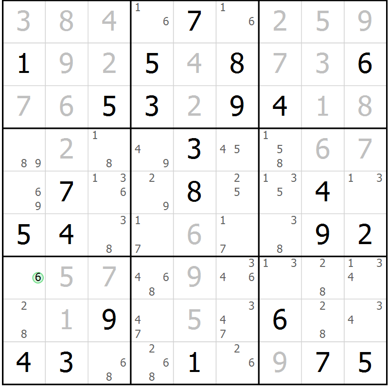 Position des candidats pour la solution de la Gr 68 page 71 du magazine de sudoku Maestro n° 094